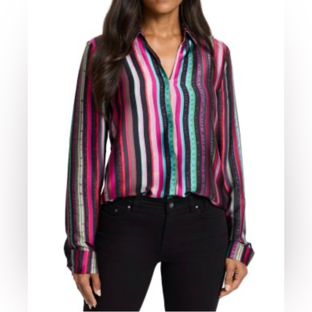 Nic + Zoe Vivid Vision Shirt in Red Multi Blouse - Size XL